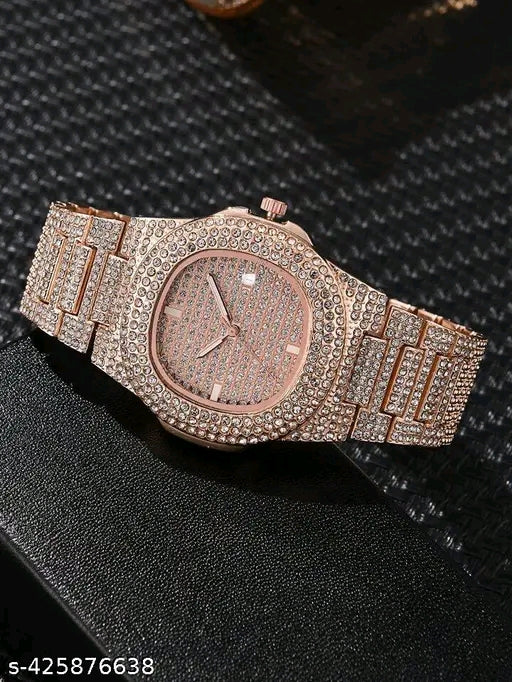 Rose gold Ladies Watch Rhinestone Decor Date Quartz Watch