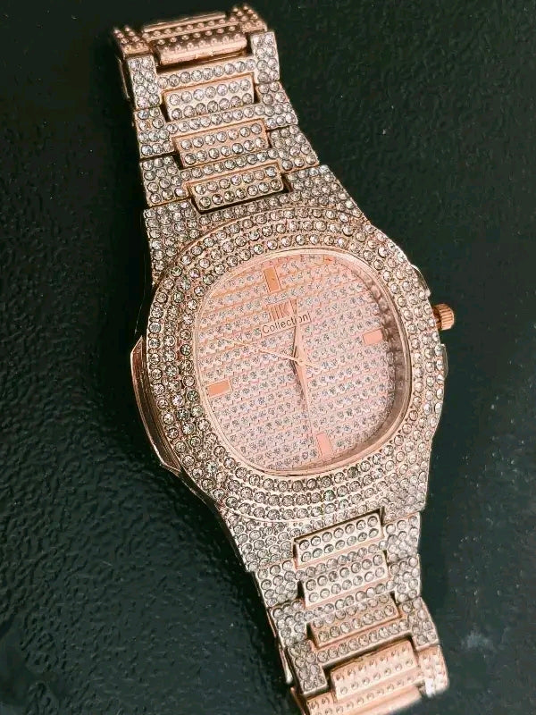 Rose gold Ladies Watch Rhinestone Decor Date Quartz Watch