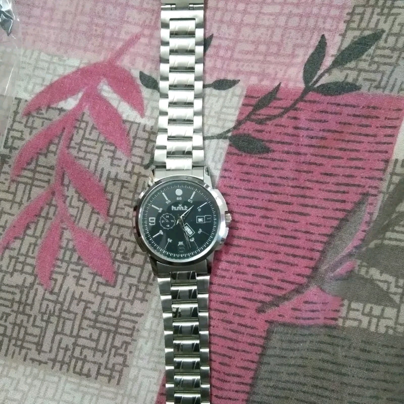 Chrono Elite Black Dial Silver Chain Watch