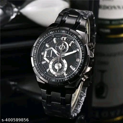 Black Chronograph Analog Watch for Men – Stainless Steel Strap