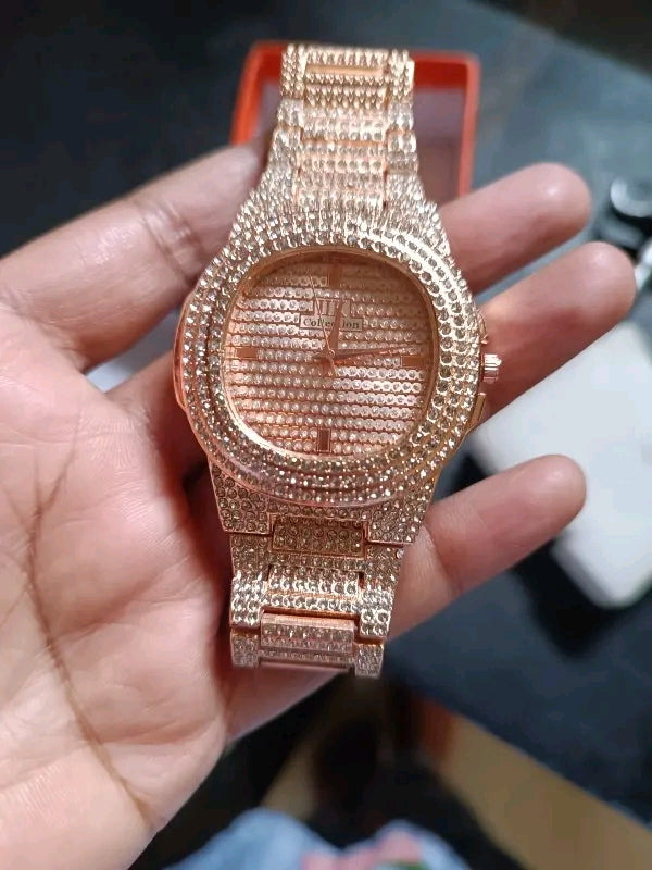 Rose gold Ladies Watch Rhinestone Decor Date Quartz Watch