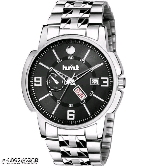 Chrono Elite Black Dial Silver Chain Watch