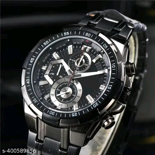 Black Chronograph Analog Watch for Men – Stainless Steel Strap