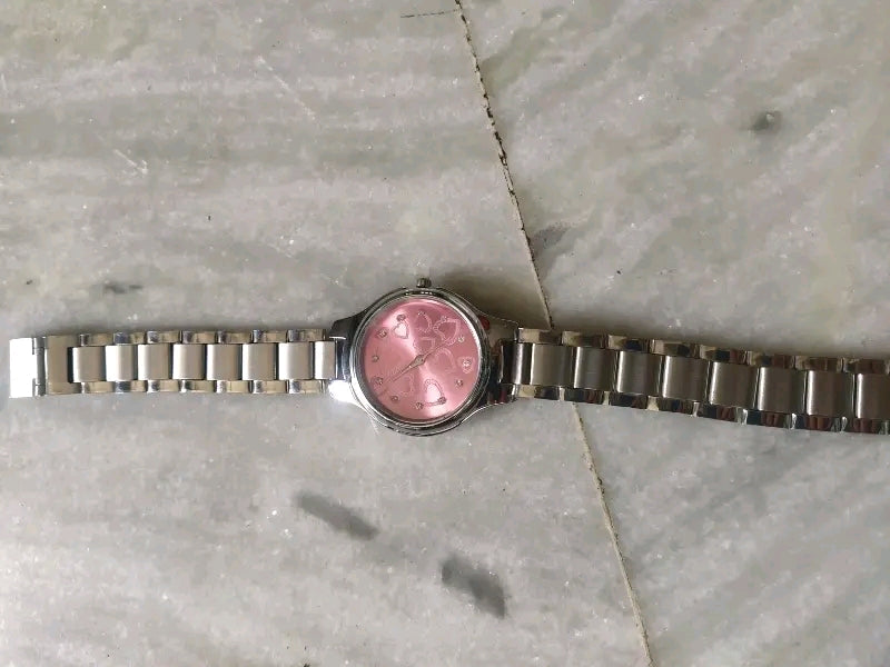 Medboo Silver Double Heart Dial Metal Silver Belt Girls watch