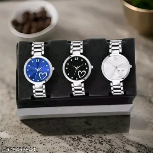 Classic Silver Round Dial Women's Watch ( Pack of 3 )