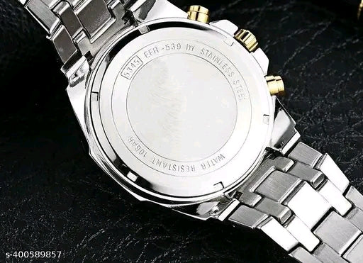 Black Chronograph Analog Watch for Men – Stainless Steel Strap