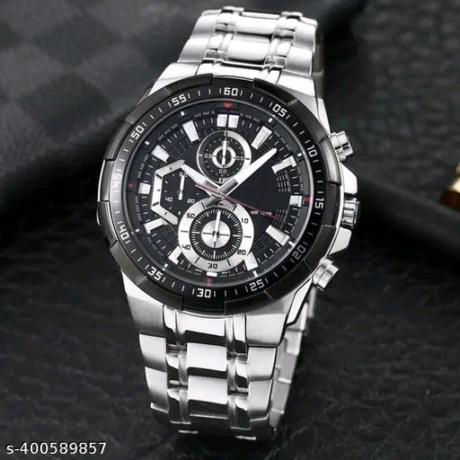 Black Chronograph Analog Watch for Men – Stainless Steel Strap