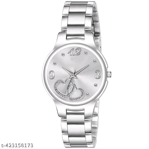 Medboo Silver Double Heart Dial Metal Silver Belt Girls watch