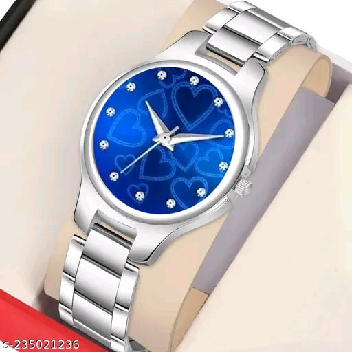 JMV Black Double Heart Dial Metal Silver Belt Girls watch