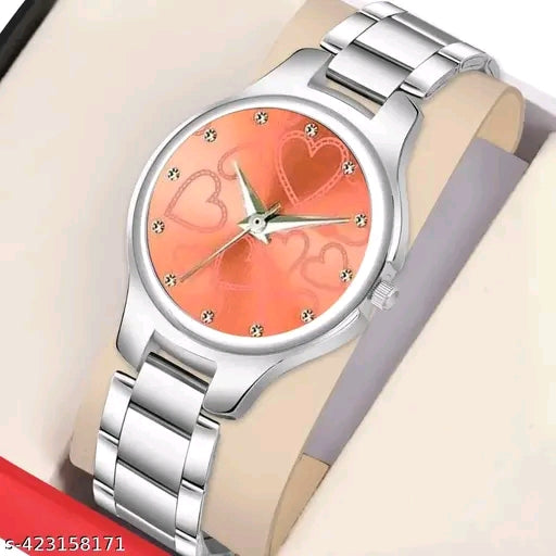 Medboo Silver Double Heart Dial Metal Silver Belt Girls watch