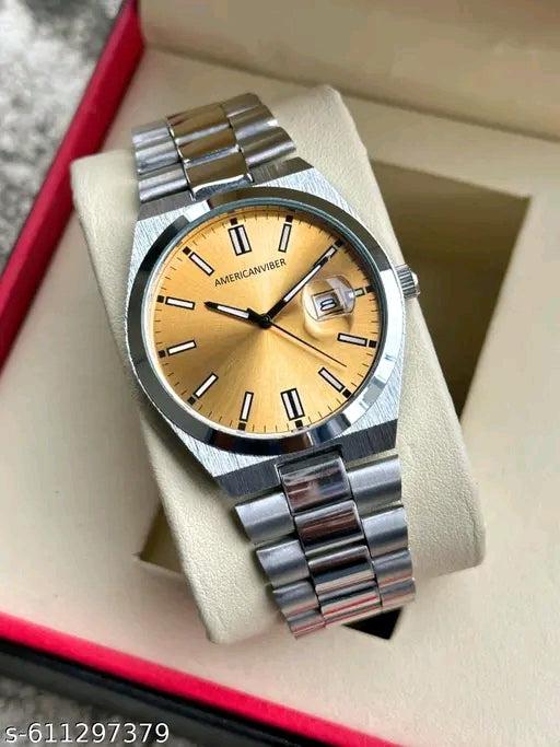 Men's Stylish Gold Dial Analog Date Watch