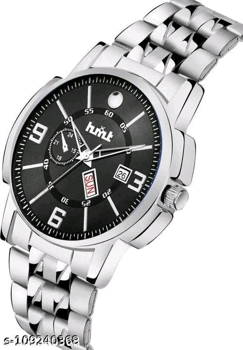Chrono Elite Black Dial Silver Chain Watch