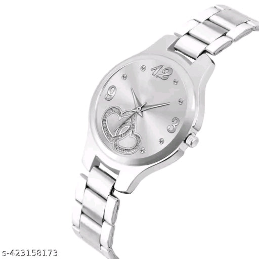 Medboo Silver Double Heart Dial Metal Silver Belt Girls watch