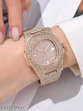 Rose gold Ladies Watch Rhinestone Decor Date Quartz Watch