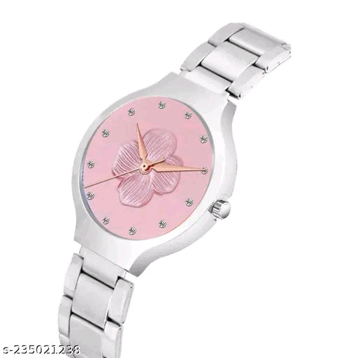 JMV Black Double Heart Dial Metal Silver Belt Girls watch