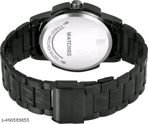 Black Chronograph Analog Watch for Men – Stainless Steel Strap