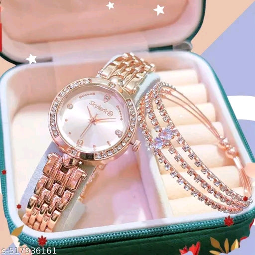 New Classy Beautiful Fashion women. Watch and Free Bracelet set for Women & Girls