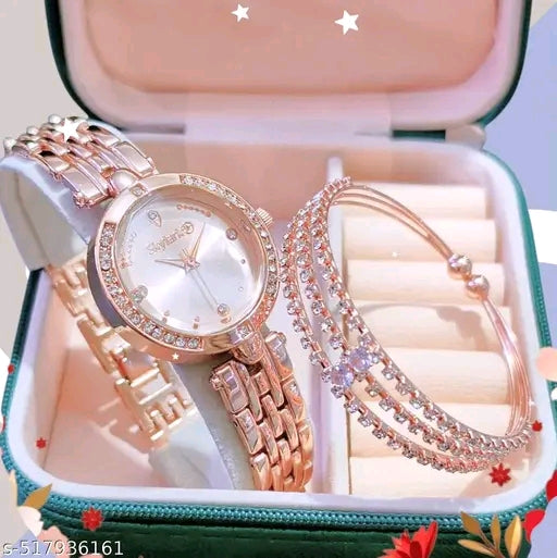 New Classy Beautiful Fashion women. Watch and Free Bracelet set for Women & Girls