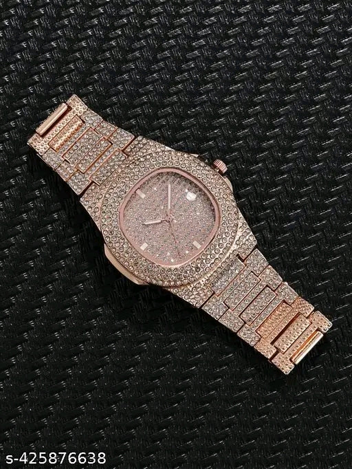 Rose gold Ladies Watch Rhinestone Decor Date Quartz Watch