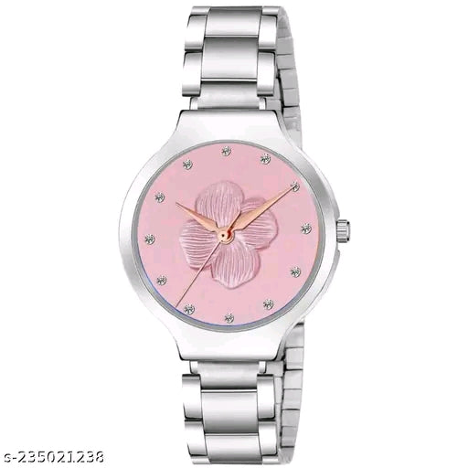 JMV Black Double Heart Dial Metal Silver Belt Girls watch