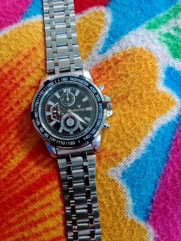 Black Chronograph Analog Watch for Men – Stainless Steel Strap