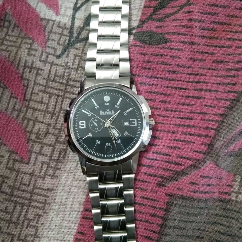 Chrono Elite Black Dial Silver Chain Watch