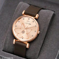 Stylish Rose-Gold Women's Floral Dial Brown Silicone Strap
