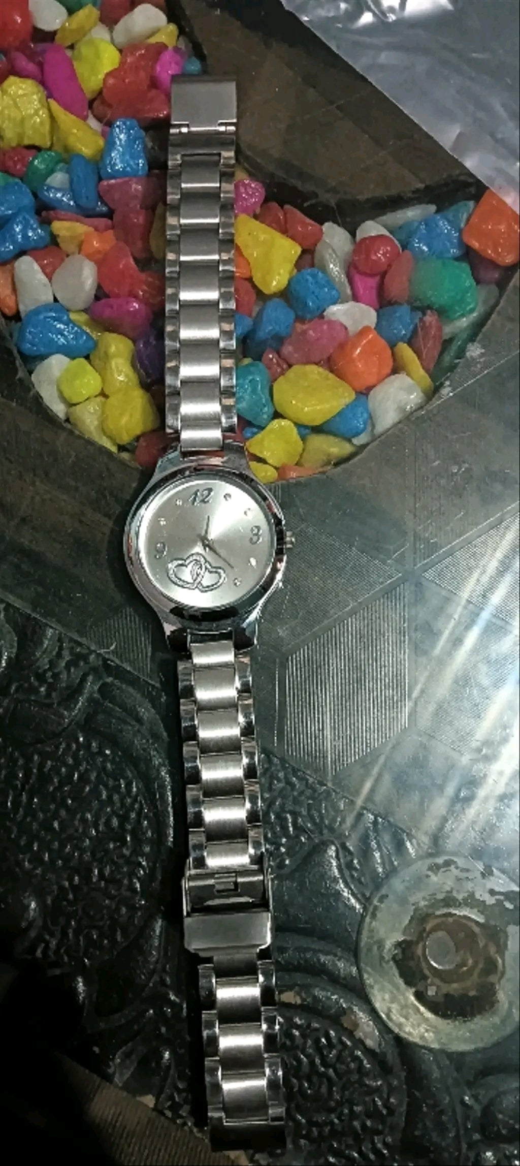 Medboo Silver Double Heart Dial Metal Silver Belt Girls watch