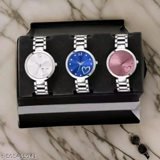 Classic Silver Round Dial Women's Watch ( Pack of 3 )