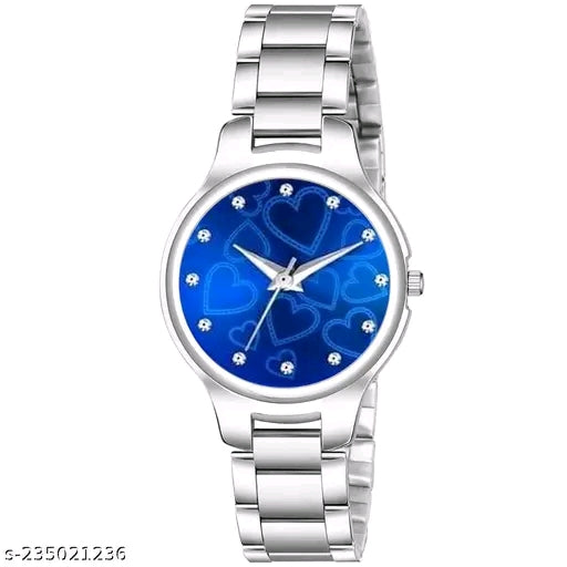 JMV Black Double Heart Dial Metal Silver Belt Girls watch